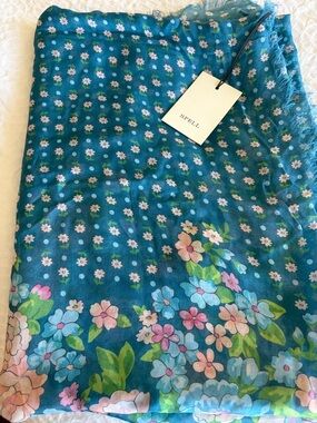Spell Teal Floral Scarf with Pastel Blooms